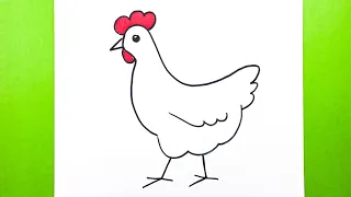 Easy Chicken Drawing, How To Draw Chicken Very Easy Step by Step