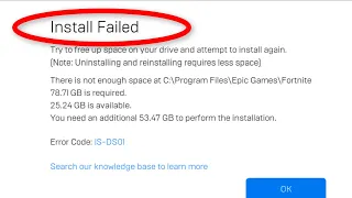 How To Fix Fortnite Install Failed || Fix There Is No Enough Space Error Installed Failed Fortnite