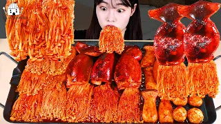 ASMR MUKBANG| 직접 만든 불닭 버섯 오징어 소세지 먹방 & 레시피 FIRE MUSHROOM EATING