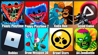 Squid Game,Poppy Playtime,Roblox,Brawl Stars,A4 ZomBattle,Kaiju Run,Draw Weapon 3D