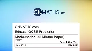 Edexcel Paper 1 Foundation Predicted Maths GCSE (Nov 2021) Non Calculator 1MA1-1F - 45 Min Paper A