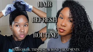 At Home Hair Maintenance/Refresh Routine| Hair Color, Trimming, & Bond Treatments