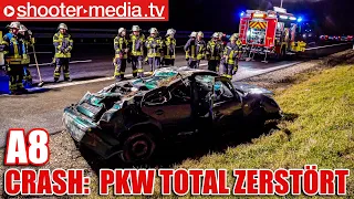 🚒 🚑  A8: CRASH auf BAB - FAHRZEUG TOTAL ZERSTÖRT  🚑 🚒 |  PKW überschlagen