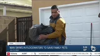 San Diego man swims in floodwater to save family pets