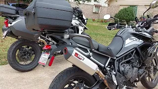 Triumph Tiger 900 Rally / GT Stock exhaust / Scorpion Serket sound side by side real time