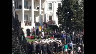 Pope Francis on the White House Southlawn with gospel choir singing 2015