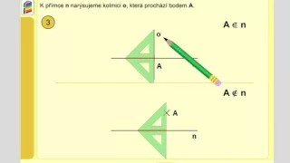 Konstrukce kolmice pomocí trojúhelníku s ryskou, Geometrie pro 4.ročník, str. 12, úvod A