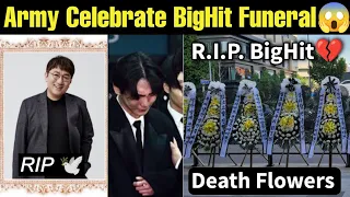 BTS Army Celebrate BigHit Funeral 😱 Death Flowers Outside Hybe Building 💔 BTS Hybe BigHit Death 😭