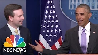 President Obama Surprises Josh Earnest at Last Press Briefing | NBC News