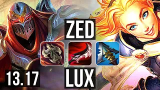 ZED vs LUX (MID) | 7/1/14, 1100+ games, 1.6M mastery, Godlike | NA Master | 13.17