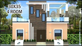 30'-0"x35'-0" 3d House Design | 4 Room 3D House Plan With Elevation Design | Gopal Architecture