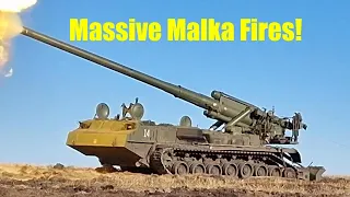 Massive Russian 203mm Malka self-propelled artillery gun fires in Ukraine