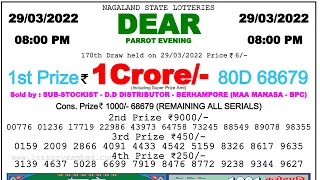 Nagaland state Lottery Sambad 08:00 PM 29/03/2022 DEAR PARROT EVENING RESULT