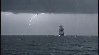 Stormy Seas Unleashed: Ship in Lightning Rain