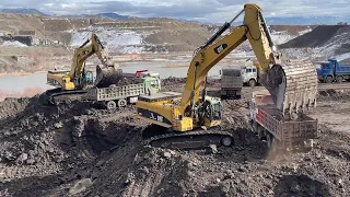 Two Caterpillar 385C Excavators Loading Mercedes & MAN Trucks - Sotiriadis/Labrianidis Mining Works