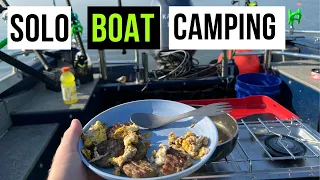 Solo Overnight Camping, Fishing, and Cooking on the Boat