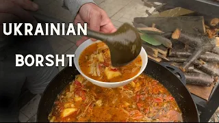 How to cook REAL Ukrainian BORSCH on fire in a cauldron!