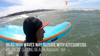 winging head high waves way outside with my kitesurf buds