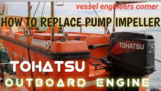How to replace pump impeller of Tohatsu outboard engine.