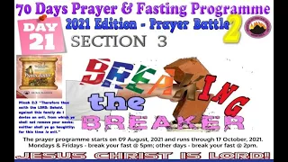 Day 21 MFM 70 Days Prayer & Fasting Programme 2021.Prayers from Dr DK Olukoya, General Overseer, MFM