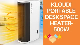 Kloudi Portable Desk Space Heater- 500W Mini Electric Fan Heater- Personal Use Air Heater for Home