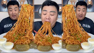 Mukbang food | Eating soft boiled egg with spicy noodles and Hot dry noodles