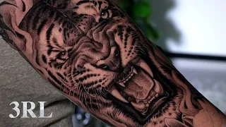 REALISTIC BLACK & GREY TIGER TATTOO | TIMELAPSE