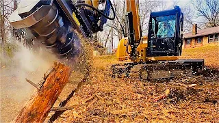 FORESTRY MULCHER RIPPING THROUGH THIS JUNGLE!!! TOTAL BACK YARD TRANSFORMATION. PRINOTH M450e 900