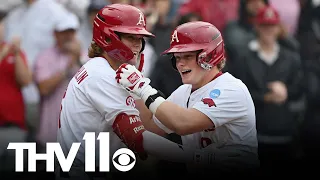 Arkansas baseball reacts to victory over Southeast Missouri State in Fayetteville Regional