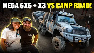 LC79 6x6 Tows An X3 Camper Trailer Up Camp Road - Landcruiser Mountain Park