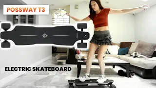 POSSWAY T3 ELECTRIC SKATEBOARD | 40 YEAR OLD WOMAN TRIES SKATEBOARD FOR THE FIRST TIME.