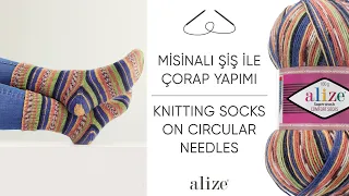 Misinalı Şiş ile Çorap Yapımı • Knitting Socks on Circular Needles • Носки с круговыми спицами