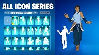 ALL FORTNITE ICON SERIES & NEW TIKTOK EMOTES (KORRA!)