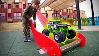 HOTWHEELS MONSTER TRUCK AT THE OUTDOOR PLAYGROUND FOR KIDS