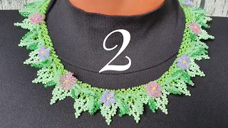 BEADED NECKLACE/Beaded violets/Necklace with flowers/Колье из бисера с цветами/Колье с фиалками/2