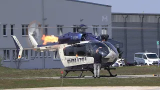 !!! Engine flame!!! Polizei Hessen | Start IBIS1 | Airbus EC145 | D-HHEA | Baden Airpark | 4Kᵁᴴᴰ