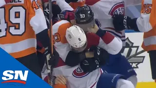 Large Scrum Ensues After Sean Couturier Blindsides Lehkonen After Canadiens Score Empty Net Goal