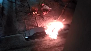 Пожар в Питере, ночью подожгли машину. 12.02.16.