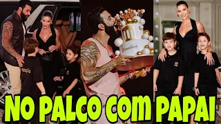 Andressa Suita no palco com os filhos e Gusttavo Lima comemora aniversário no buteco Goiânia