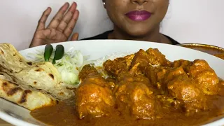 ASMR|MUKBANG EATING BUTTER CHICKEN ROTI AND BASMATI RICE