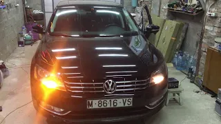 LED оражневые лампы в ДХО  VW Passat 2013 USA, сравнительное видео работы LED лампы с обычной лампой