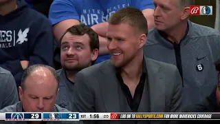 Kristaps Porzingis can't stop laughing by Luka Doncic ridiculous shot over the backboard vs Wizards