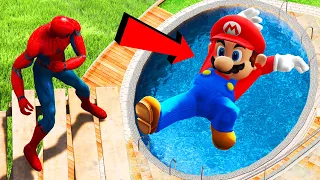 GTA 5 Water Ragdolls Spiderman vs Super Mario Jumps/Fails #104 (Euphoria physics Funny Moments)