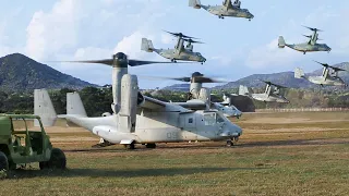 Massive Amount of Transformers Helicopter Takeoff At Full Power During Assault Mission