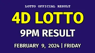 4D LOTTO RESULT TODAY 9PM DRAW TODAY February 9, 2024 Friday PCSO 4D LOTTO EVENING DRAW