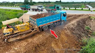 Part 3 !Best Incredible Nice Action Showing Komatsu D51P Dozer Moving Soil &Wheel 10 Truck Spreading