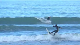 Surfing in New Zealand. North New Brighton 07/08/2022. Locals surfers ripping up small waves.