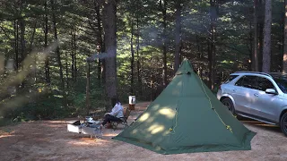 [4K]숲에서 동계텐트와 화목난로로 따뜻한 차박했어요🍂🍁, 차박 , 솔로캠핑, solo camping, car camping, 위너웰, 헬스포츠, in the forest