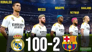 Real Madrid 100-2 Barcelona | Ronaldo Messi Mbappe Neymar Haaland All Stars play together RM | PES