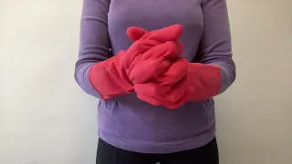 ASMR Mummy Opens Red Marigold Handy Lightweight Rubber Dishwashing Gloves Crunchy Squeaky Sounds